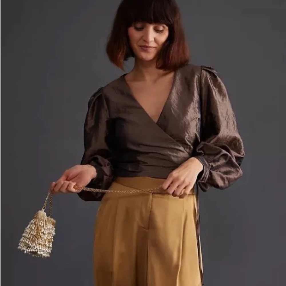 Anthropologie taffeta wrap blouse